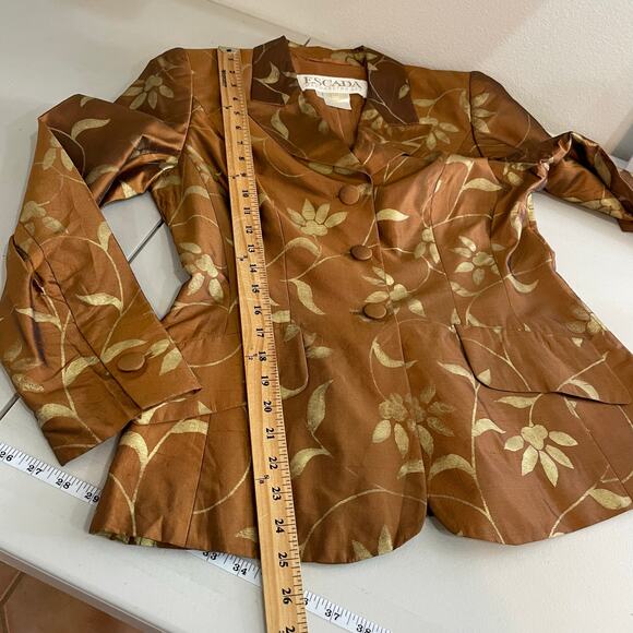 VTG Escada Margaretha Ley Bronze Gold 100% Silk Blazer Jacket Made in Germany 36 - Picture 15 of 16